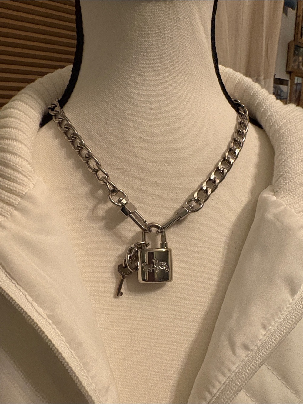 COACH padlock pendant and Cuban link Necklace - Silver 16”